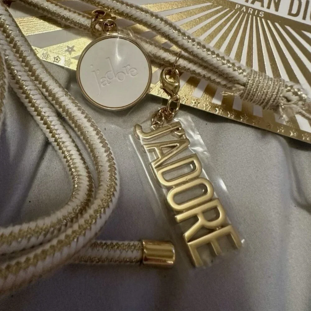 🎅🏽 Dior J’Adore Phone Case Lanyard Strap Key Ring Charm Gold and White